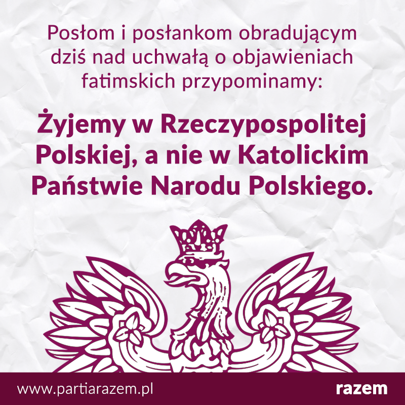 Sejm zajmie się dziś absurdalnym projektem uchwały o objawieniach fatimskich. Z